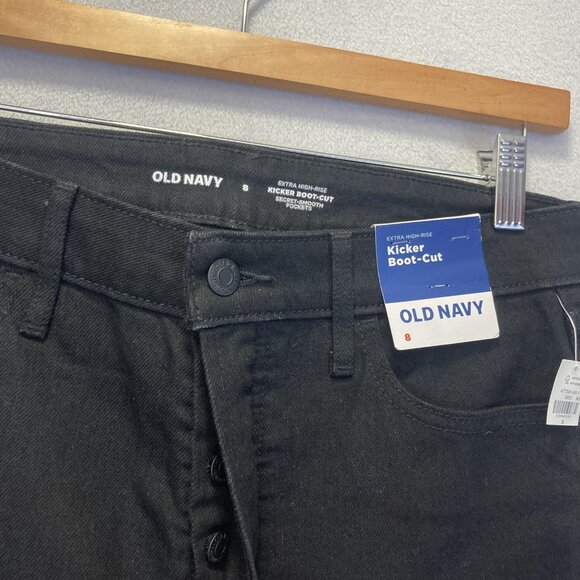 NWT Old Navy Extra High Rise Kicker Boot Cut Jeans Womens 8 Button Fly Black - Picture 9 of 12